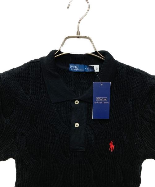 POLO BY RALPH LAUREN（ポロ バイ ラルフローレン）POLO by RALPH LAUREN (ポロ バイ ラルフローレン) ケーブルニット ポロシャツ ブラック サイズ:Mの古着・服飾アイテム