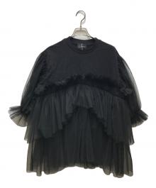 VIVIANO（ヴィヴィアーノ）の古着「別注 Volume Tulle T-shirt　(別注ボリュームチュールＴシャツ)　34-23-3850-00008-1690　タグ付き　」｜ブラック