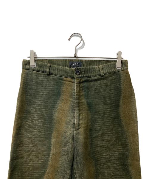 A.P.C.（アーペーセー）A.P.C. (アーペーセー) 00’s CROCODILE BTUSHED COTTON TROUSERS オリーブ サイズ:38の古着・服飾アイテム