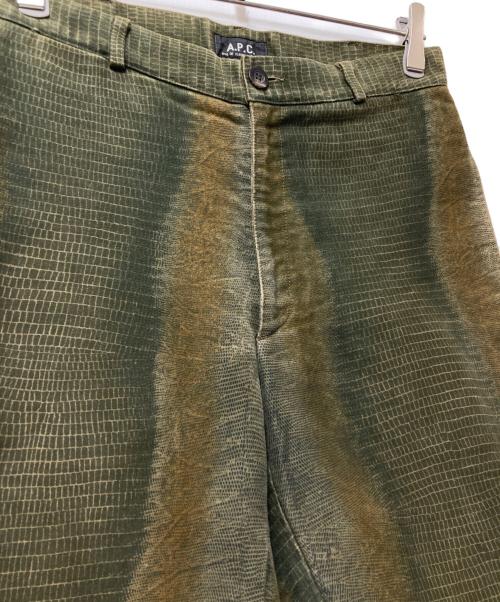 A.P.C.（アーペーセー）A.P.C. (アーペーセー) 00’s CROCODILE BTUSHED COTTON TROUSERS オリーブ サイズ:38の古着・服飾アイテム