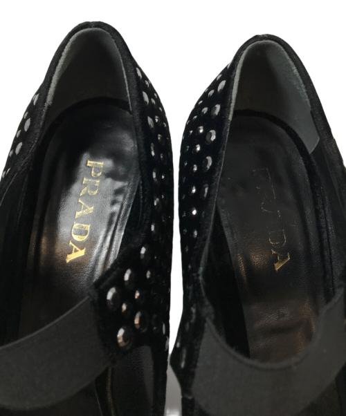 PRADA（プラダ）PRADA (プラダ) スタッズヒールパンプス ブラック サイズ:39の古着・服飾アイテム