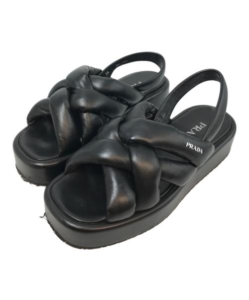 PRADA（プラダ）PRADA (プラダ) ナッパレザープラットフォームサンダル ブラック サイズ:38の古着・服飾アイテム