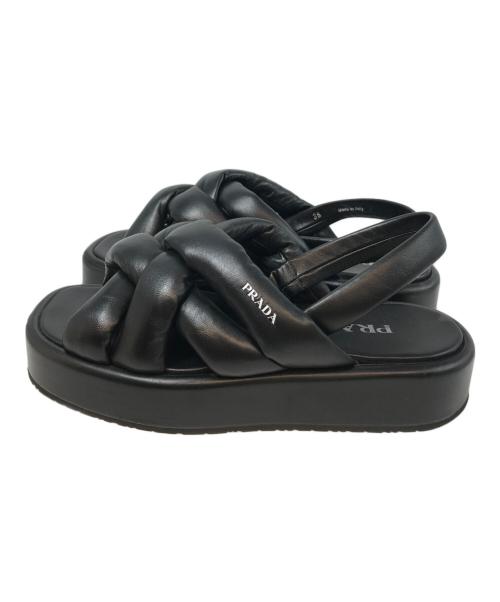 PRADA（プラダ）PRADA (プラダ) ナッパレザープラットフォームサンダル ブラック サイズ:38の古着・服飾アイテム
