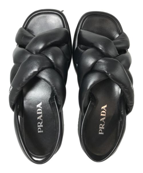 PRADA（プラダ）PRADA (プラダ) ナッパレザープラットフォームサンダル ブラック サイズ:38の古着・服飾アイテム