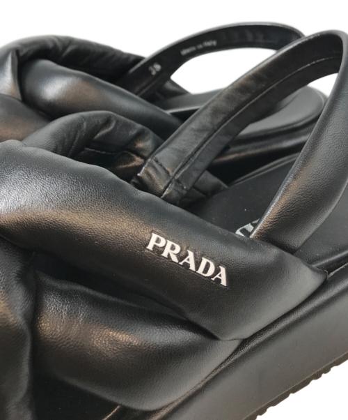 PRADA（プラダ）PRADA (プラダ) ナッパレザープラットフォームサンダル ブラック サイズ:38の古着・服飾アイテム