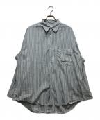 Graphpaperグラフペーパー）の古着「Broad Stripe L/S Oversized Regular Collar Shirt （ブロードストライプL/Sオーバーサイズレギュラーカラーシャツ）GM223-50065B」｜グリーン×ホワイト