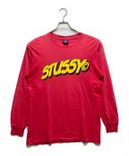 stussyステューシー）の古着「ダメージ加工ロングスリーブカットソー /紺ﾀｸﾞ /USA製」｜レッド