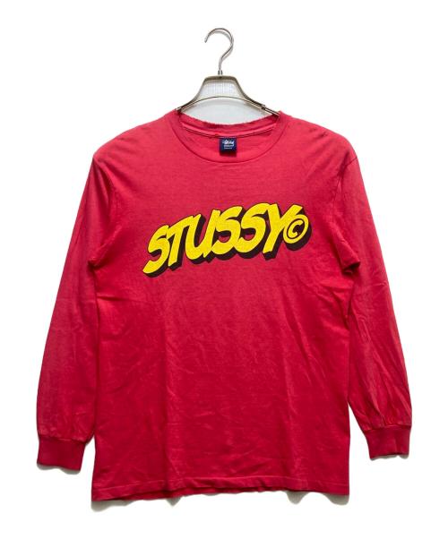 stussy（ステューシー）stussy (ステューシー) ダメージ加工ロングスリーブカットソー /紺ﾀｸﾞ /USA製 レッド サイズ:Mの古着・服飾アイテム