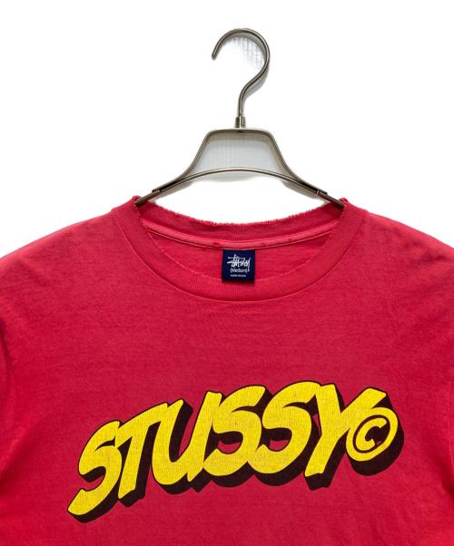 stussy（ステューシー）stussy (ステューシー) ダメージ加工ロングスリーブカットソー /紺ﾀｸﾞ /USA製 レッド サイズ:Mの古着・服飾アイテム