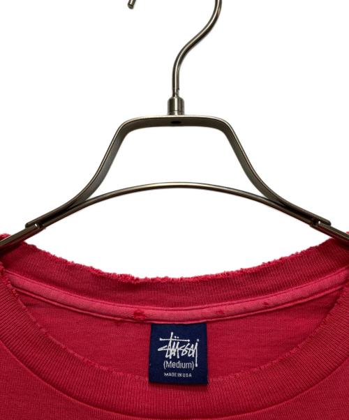 stussy（ステューシー）stussy (ステューシー) ダメージ加工ロングスリーブカットソー /紺ﾀｸﾞ /USA製 レッド サイズ:Mの古着・服飾アイテム