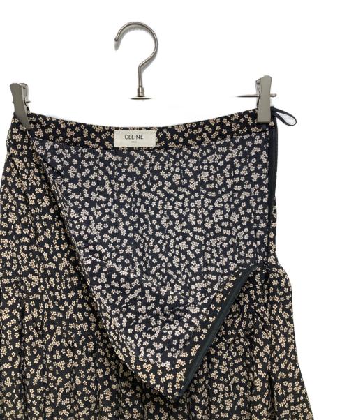 CELINE（セリーヌ）CELINE (セリーヌ) 花柄シルク ミディ プリーツ スカート 2J026479K ブラック サイズ:40の古着・服飾アイテム
