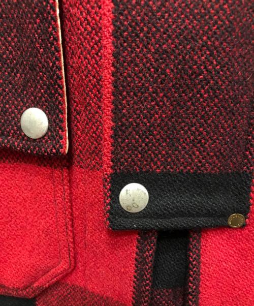 anachronorm（アナクロノーム）anachronorm (アナクロノーム) 襟レザー切替チェックウールジャケット レッド サイズ:1の古着・服飾アイテム