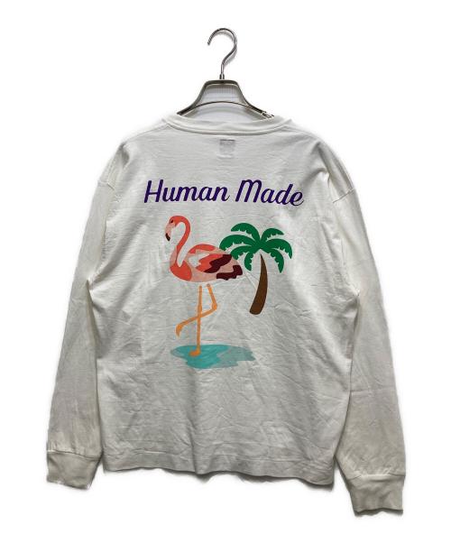 HUMAN MADE（ヒューマンメイド）HUMAN MADE (ヒューマンメイド) フラミンゴプリントロングスリーブカットソー ホワイト サイズ:Lの古着・服飾アイテム