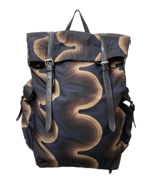 DRIES VAN NOTEN（ドリスヴァンノッテン）DRIES VAN NOTEN (ドリスヴァンノッテン) Verner Panton (ベルナーパントン) ウェーブ柄バックパック ネイビー×ブラウンの古着・服飾アイテム