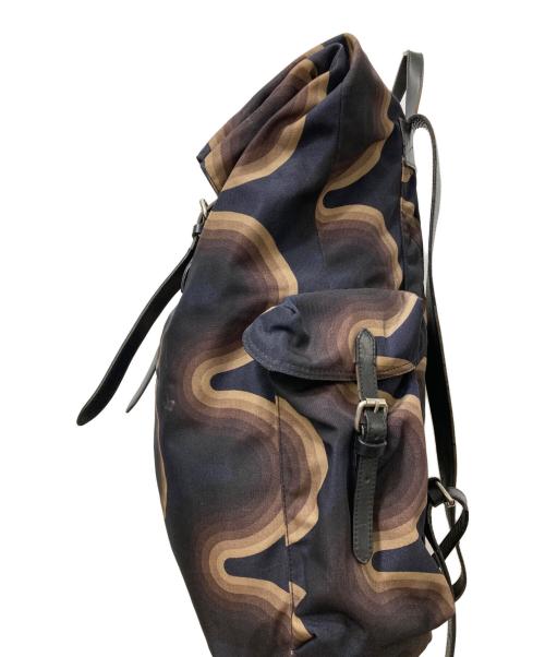 DRIES VAN NOTEN（ドリスヴァンノッテン）DRIES VAN NOTEN (ドリスヴァンノッテン) Verner Panton (ベルナーパントン) ウェーブ柄バックパック ネイビー×ブラウンの古着・服飾アイテム