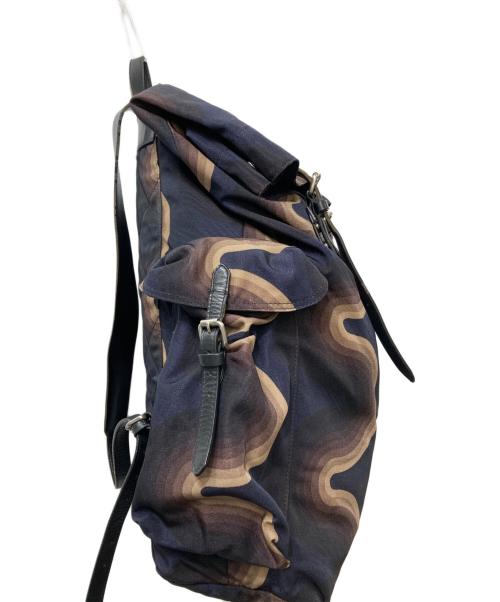 DRIES VAN NOTEN（ドリスヴァンノッテン）DRIES VAN NOTEN (ドリスヴァンノッテン) Verner Panton (ベルナーパントン) ウェーブ柄バックパック ネイビー×ブラウンの古着・服飾アイテム