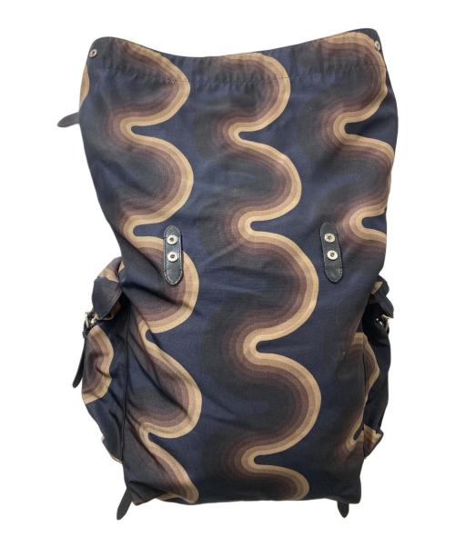 DRIES VAN NOTEN（ドリスヴァンノッテン）DRIES VAN NOTEN (ドリスヴァンノッテン) Verner Panton (ベルナーパントン) ウェーブ柄バックパック ネイビー×ブラウンの古着・服飾アイテム