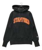 Championチャンピオン）の古着「90’s リバースウィーブ プルオーバー パーカー　メキシコ製 / 刺繍タグ/ Stanford University / 身幅50㎝ 着丈58㎝」｜ブラック