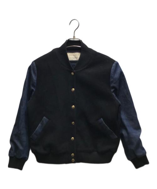 maison kitsune（メゾンキツネ）MAISON KITSUNE (メゾンキツネ) デニム切替スタジャン　KWL-0455-B ブラック サイズ:Mの古着・服飾アイテム