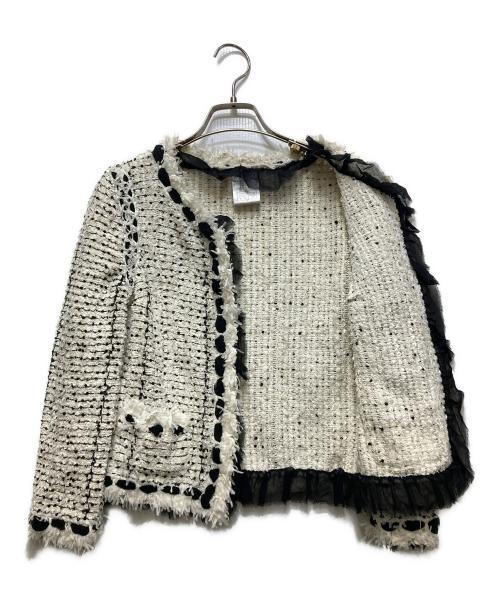 CHANEL（シャネル）CHANEL (シャネル) シルク混ツイード ノーカラージャケット ホワイト サイズ:38の古着・服飾アイテム