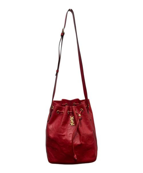 Yves Saint Laurent（イヴサンローラン）Yves Saint Laurent (イヴサンローラン) 巾着レザーショルダーバッグ レッドの古着・服飾アイテム