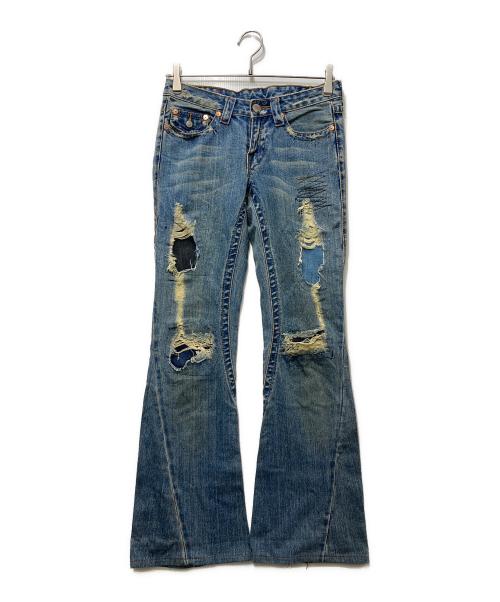 TRUE RELIGION（トゥルー レリジョン）TRUE RELIGION (トゥルー レリジョン) パッチワークフレアデニムパンツ  Y2K USA製 インディゴ サイズ:26の古着・服飾アイテム