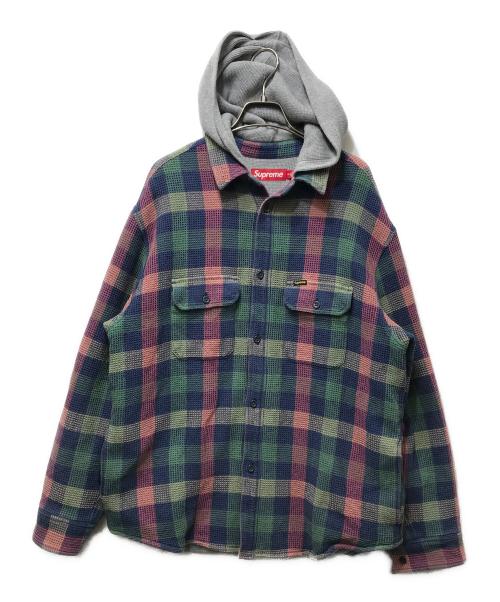 SUPREME（シュプリーム）Supreme (シュプリーム) Waffle Plaid Hooded Shirt(ワッフルプレイドフーデッドシャツ)　24FW グリーン サイズ:Mの古着・服飾アイテム