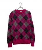 Saint Laurent Parisサンローランパリ）の古着「14AW モヘア アーガイルクルーネックニット / 357060 / エディ・スリマン期」｜ショッキングピンク
