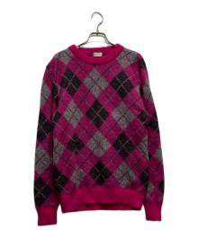 Saint Laurent Paris（サンローランパリ）の古着「14AW モヘア アーガイルクルーネックニット / 357060 / エディ・スリマン期」｜ショッキングピンク