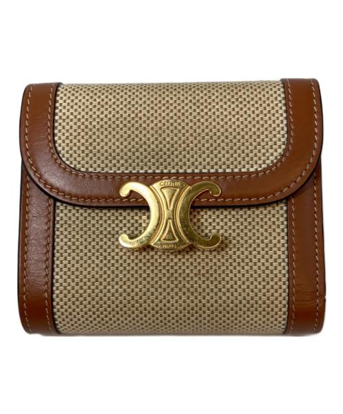 CELINE（セリーヌ）CELINE (セリーヌ) トリオンフ コンパクトウォレット 10D782CLD.04 ベージュの古着・服飾アイテム