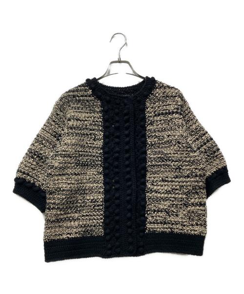 CLANE（クラネ）CLANE (クラネ) DOT LINE HALF SLEEVE KNIT CARDIGAN(ドットラインハーフスリーブニットカーディガン)　 ホワイト×ブラック サイズ:１の古着・服飾アイテム