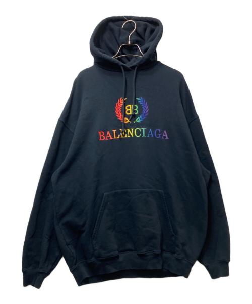BALENCIAGA（バレンシアガ）BALENCIAGA (バレンシアガ) Rainbow BB Logo Hoodie(レインボーBBロゴフーディー)　19SS　570811　TEV50　 ブラック サイズ:Mの古着・服飾アイテム