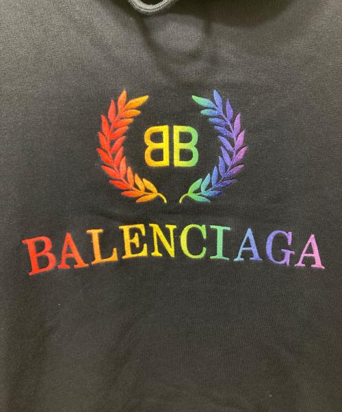 BALENCIAGA（バレンシアガ）BALENCIAGA (バレンシアガ) Rainbow BB Logo Hoodie(レインボーBBロゴフーディー)　19SS　570811　TEV50　 ブラック サイズ:Mの古着・服飾アイテム