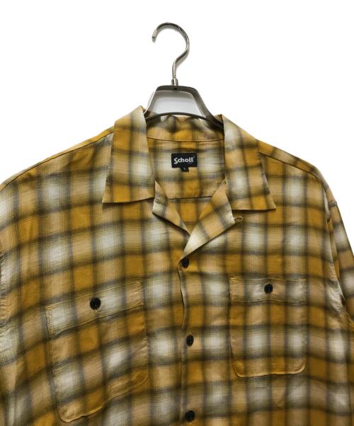 Schott（ショット）Schott (ショット) オンブレチェック オープンカラーシャツ 782-3120007 イエロー サイズ:Lの古着・服飾アイテム