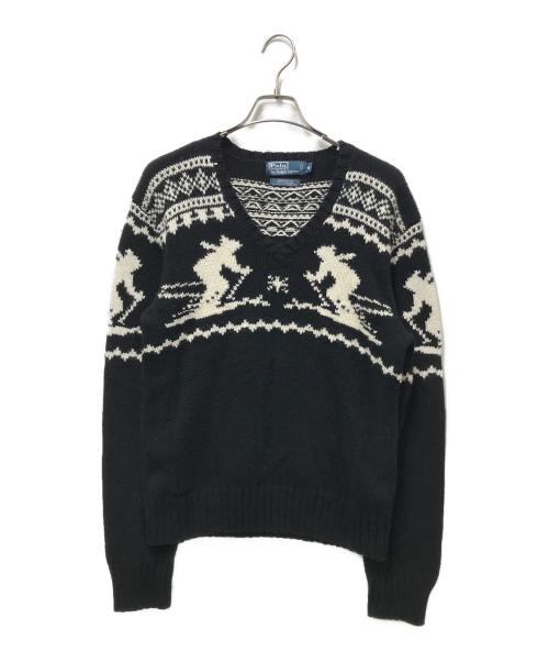 POLO BY RALPH LAUREN（ポロ バイ ラルフローレン）POLO BY RALPH LAUREN (ポロ バイ ラルフローレン) カシミヤ混Vネックニット ブラック サイズ:Mの古着・服飾アイテム