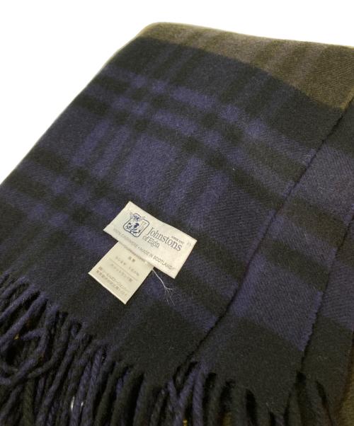 JOHNSTONS OF ELGIN（ジョンストンズ オブ エルガン）JOHNSTONS OF ELGIN (ジョンストンズ オブ エルガン) カシミヤチェックマフラー CA100 ネイビーの古着・服飾アイテム