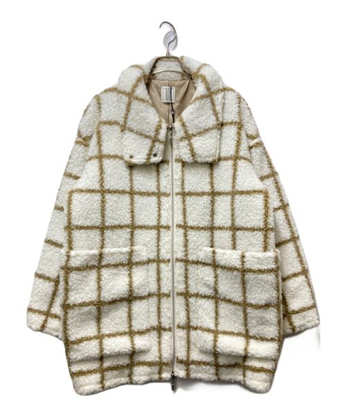 Ameri（アメリ）AMERI (アメリ) UND WINDOWPANE ZIPUP MIDI COAT ホワイト サイズ:Mの古着・服飾アイテム