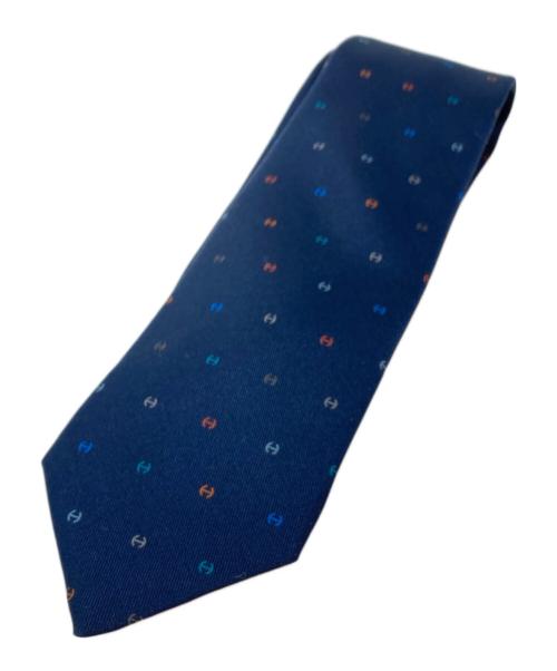 HERMES（エルメス）HERMES (エルメス) トゥティ・フルッティ・エケストル シルクタイ　フランス製　シルク100％ ネイビー サイズ:採寸参照の古着・服飾アイテム