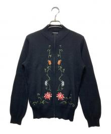 VIVIENNE TAM（ヴィヴィアンタム）の古着「フラワー刺繍ジップアップニット」｜ブラック