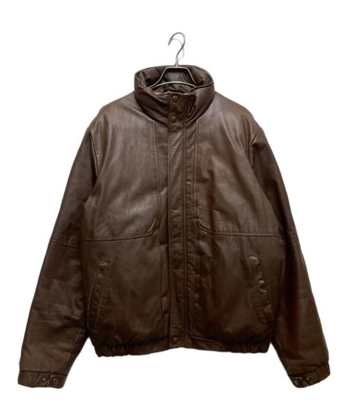 Eddie Bauer（エディーバウアー）Eddie Bauer (エディーバウアー) レザーダウンジャケット　80`S 黒タグ ブラウン サイズ:Mの古着・服飾アイテム