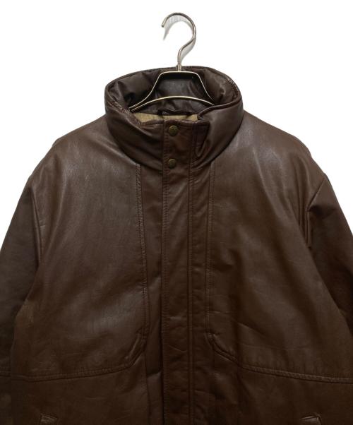 Eddie Bauer（エディーバウアー）Eddie Bauer (エディーバウアー) レザーダウンジャケット　80`S 黒タグ ブラウン サイズ:Mの古着・服飾アイテム