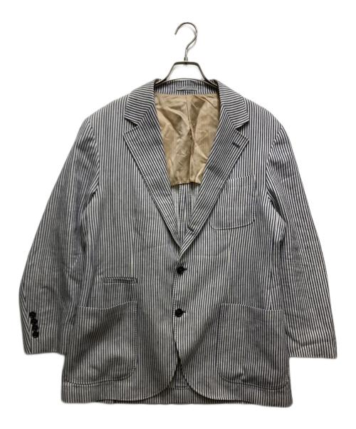 BRUNELLO CUCINELLI（ブルネロクチネリ）BRUNELLO CUCINELLI (ブルネロクチネリ) 段返り3B ストライプ柄 テーラードジャケット　イタリア製 ホワイト×ネイビー サイズ:52の古着・服飾アイテム