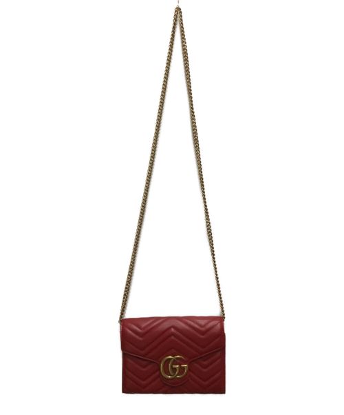GUCCI（グッチ）GUCCI (グッチ) GGマーモント チェーンウォレット ショルダーバッグ/	474575 レッドの古着・服飾アイテム