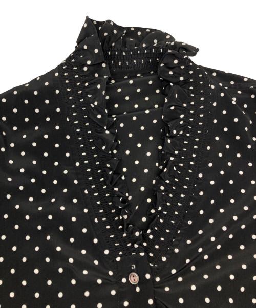 SLOBE IENA（スローブ イエナ）SLOBE IENA (スローブ イエナ) ドットプリントVネックスタンドフリルブラウス ブラック サイズ:Freeの古着・服飾アイテム