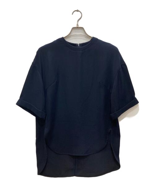 ENFOLD（エンフォルド）ENFOLD (エンフォルド) ライトダブルサテン ロールUP Tシャツ ネイビー サイズ:38の古着・服飾アイテム