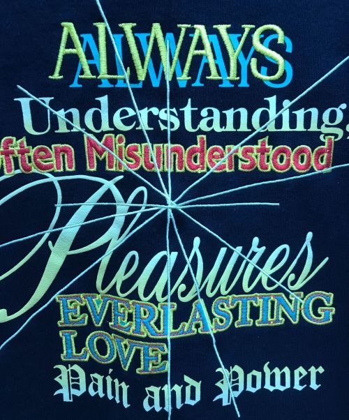 PLEASURES（プレジャーズ）PLEASURES (プレジャーズ) ロゴ刺繍スウェット ブラック サイズ:LARGEの古着・服飾アイテム