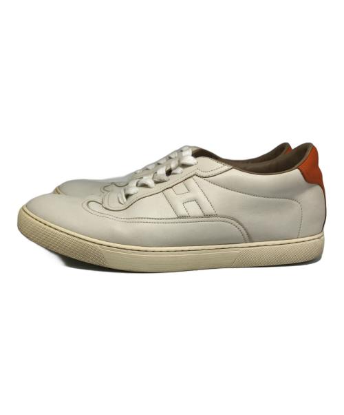 HERMES（エルメス）HERMES (エルメス) クイッカー レザーローカットスニーカー ホワイト×オレンジ サイズ:44の古着・服飾アイテム