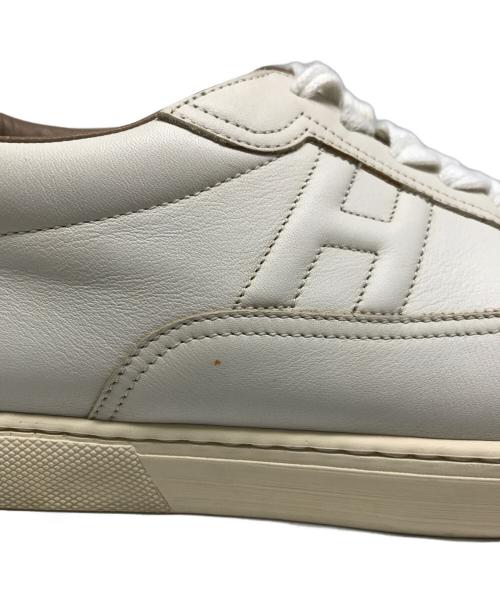 HERMES（エルメス）HERMES (エルメス) クイッカー レザーローカットスニーカー ホワイト×オレンジ サイズ:44の古着・服飾アイテム