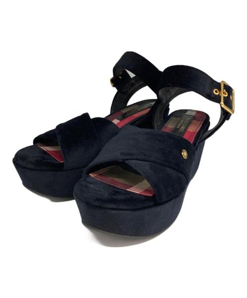 BLUE LABEL CRESTBRIDGE（ブルーレーベルクレストブリッジ）BLUE LABEL CRESTBRIDGE (ブルーレーベルクレストブリッジ) ベロアサンダル ネイビー サイズ:24の古着・服飾アイテム
