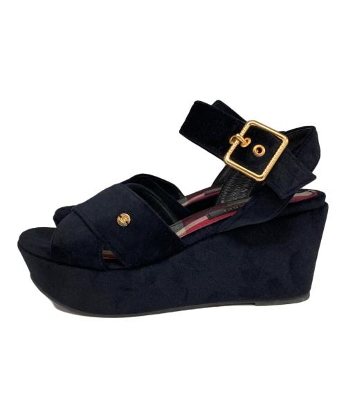 BLUE LABEL CRESTBRIDGE（ブルーレーベルクレストブリッジ）BLUE LABEL CRESTBRIDGE (ブルーレーベルクレストブリッジ) ベロアサンダル ネイビー サイズ:24の古着・服飾アイテム